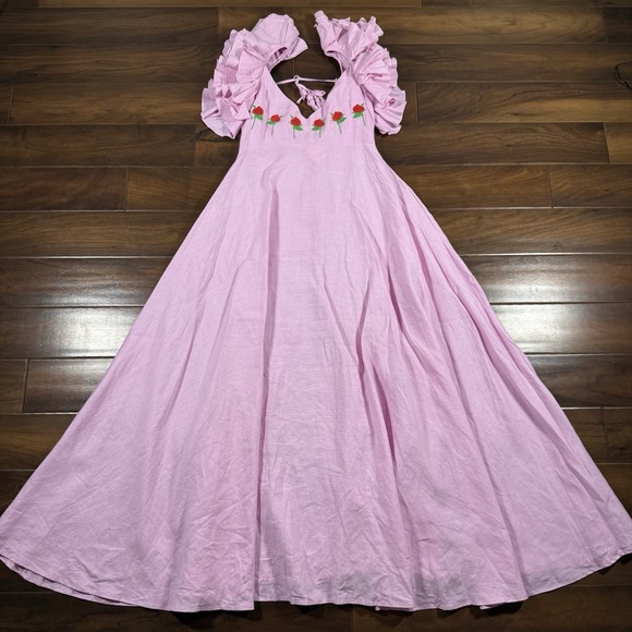 Fanm Mon Dresses & Skirts - Fanm Mon Women's Size Small Pink Embroidered Ruffle Sleeve Demre Maxi Dress